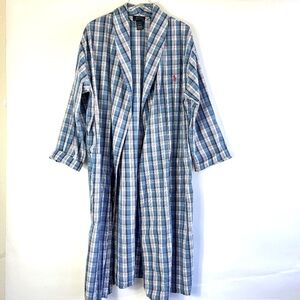 POLO Ralph Lauren blue & pink plaid robe S M heritage preppy academia cotton